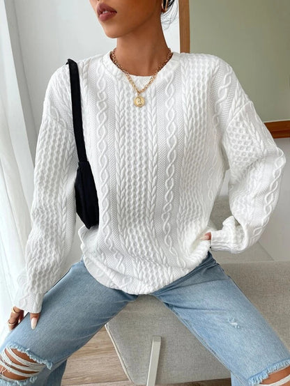 Women's Casual Jacquard Oversized Round Neck Sweater