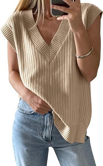 Solid V-neck Vest Sweater