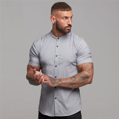 New Summer Shirt  Fitness Clothing Cotton Tops Short Sleeve Sports Shirts Brand Mens Short Cool Casual Fashion Breathable Shirt