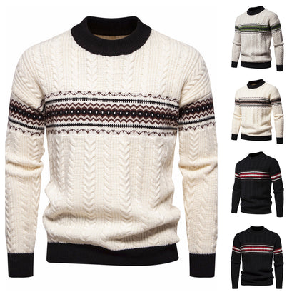 Men's Round Neck Pullover Print Casual Sweater