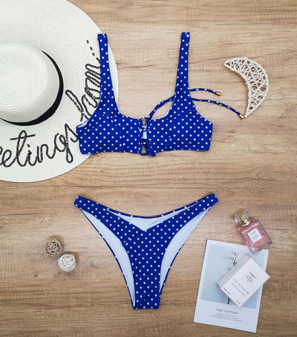 Ladies Split Polka Dot Print Swimsuit Swimwear