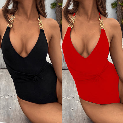 Female Solid Color One-Piece Swimsuit Sexy Bikini Bikini