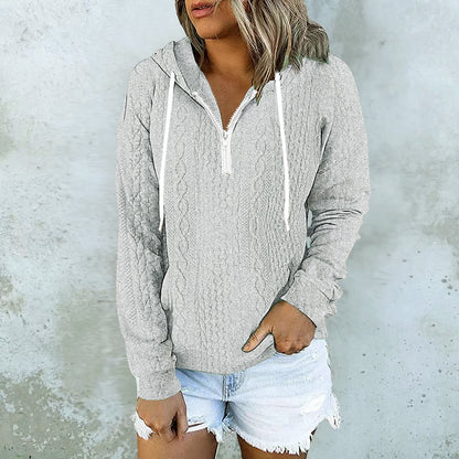 Twist Texture Design Hoodie Drawstring Sweatshirt Fashion Women Daily Clothing