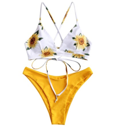 Daisy Print Lace Bikini Swimsuit