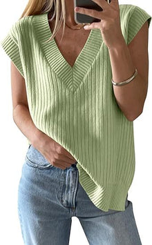 Solid V-neck Vest Sweater