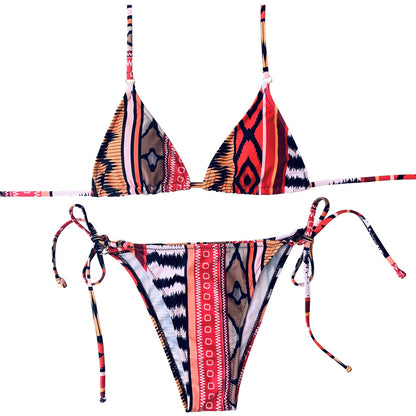 Fashion Printed Women's Backless Sexy Halter Bandage Strap Split Swimsuit Bikini Swimwear Two Piece Suits