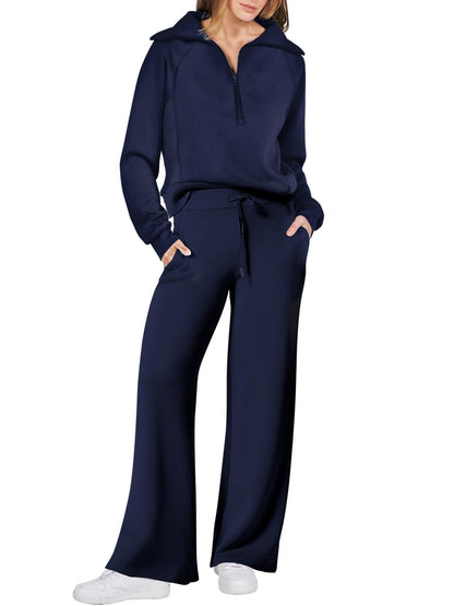 Leisure Sports Suit Long-sleeve Zipper Sweatshirt Wide Leg Pants Two-piece Set