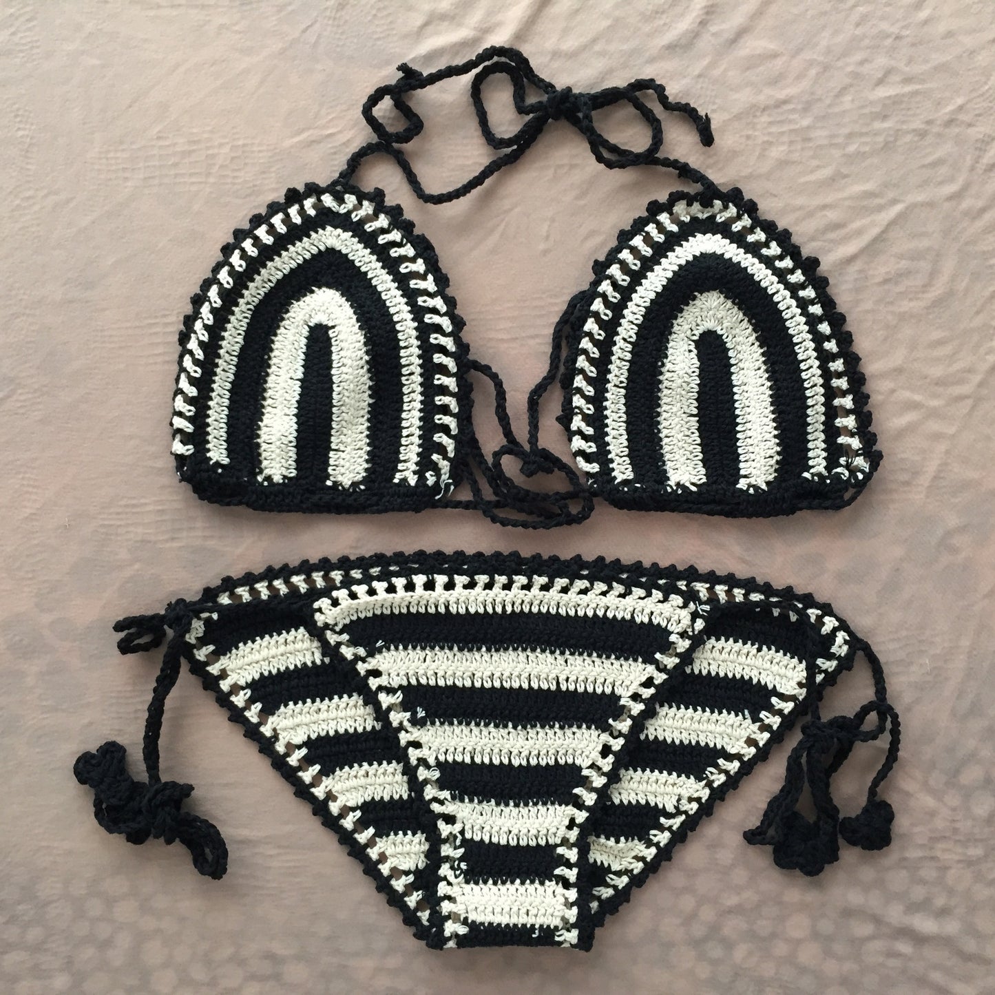 Hand Crochet Bikini Set, sexy beach handmade woven cotton wrap swimsuit, swimsuit woman