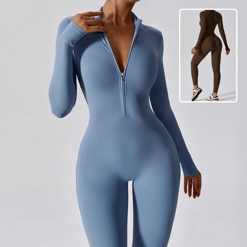 Zipper Long Sleeve Jumpsuit Yoga Fitness Training Pants Tight Hip Seamless Sports Jumpsuit For Women Clothing