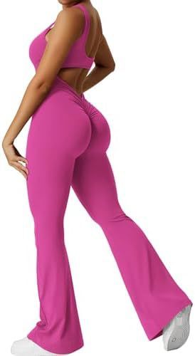 Women Sleeveless Flare Jumpsuits Fitness Yoga Long Pants