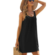 Solid Color Loose Beach Dress Casual Vacation Suspender Dresses Summer Round-neck Womens Clothing