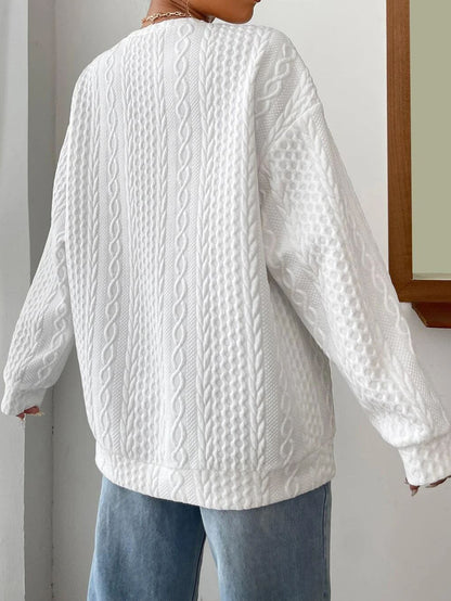 Women's Casual Jacquard Oversized Round Neck Sweater