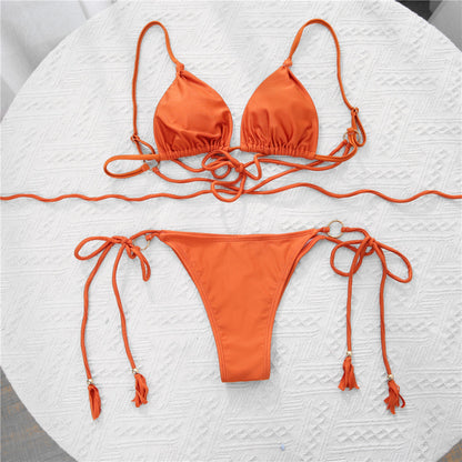 Ladies Fashion Nylon Shiny Fabric Strap Bikini