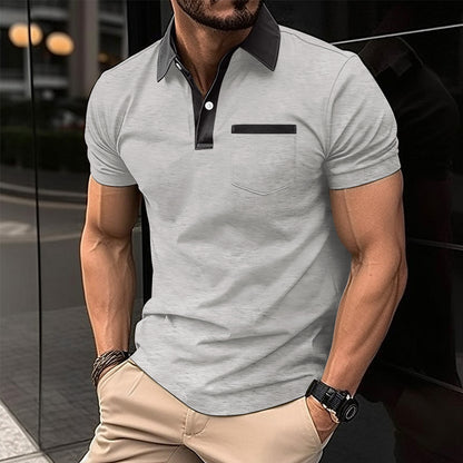 Men's Lapel Fashion Slim Pocket Short-sleeved T-shirt Polo Shirt