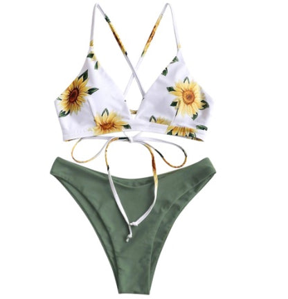 Daisy Print Lace Bikini Swimsuit