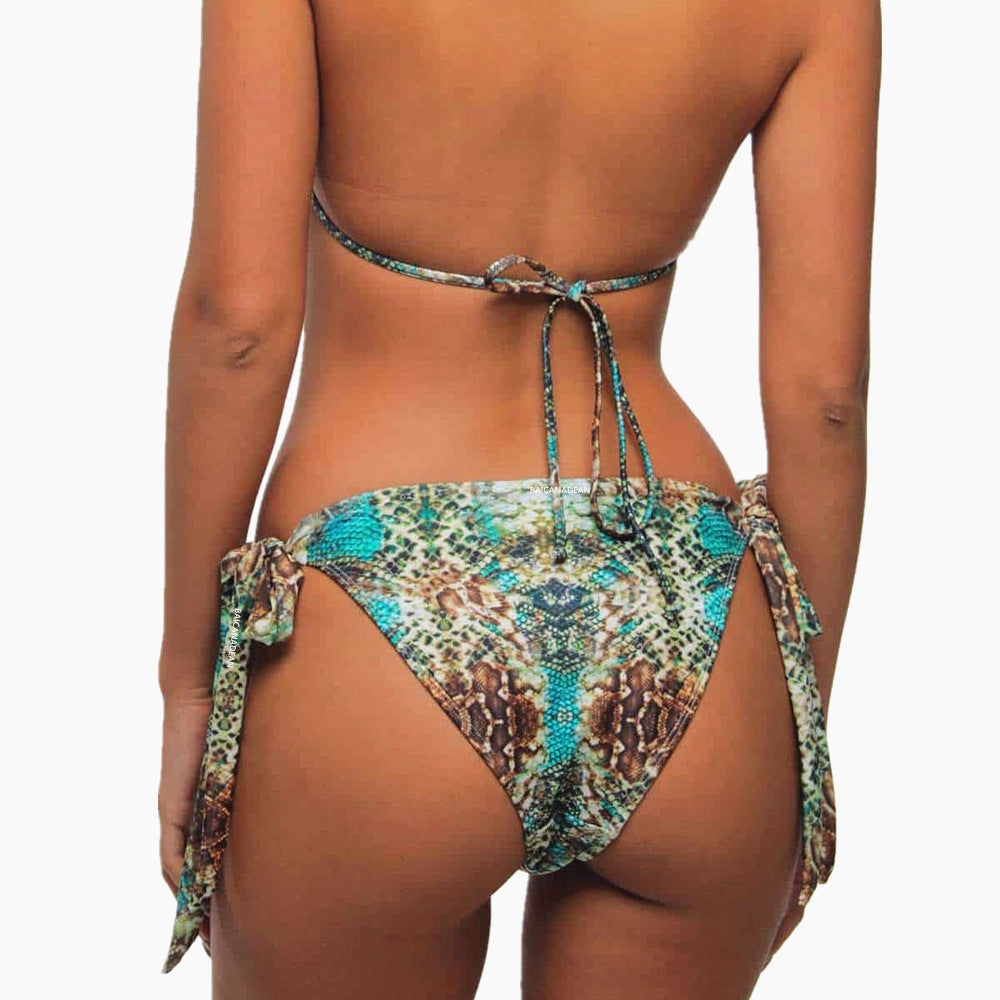 Swimsuit Snake Print Backless Bikini