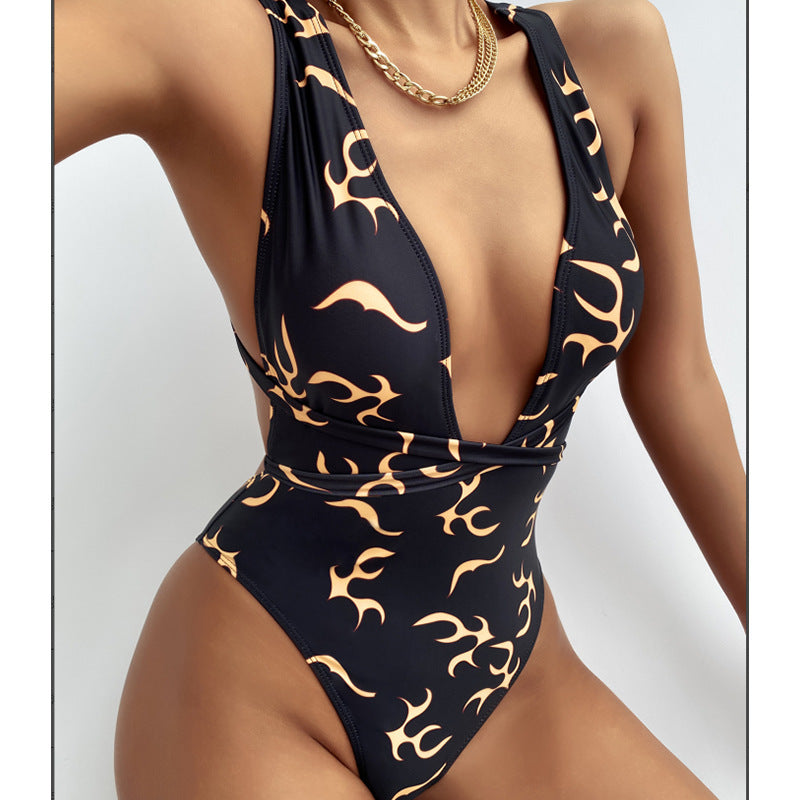 Ladies Printed Flame Stripe Bikini Swimsuit