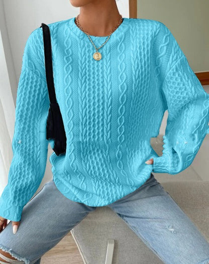 Women's Casual Jacquard Oversized Round Neck Sweater