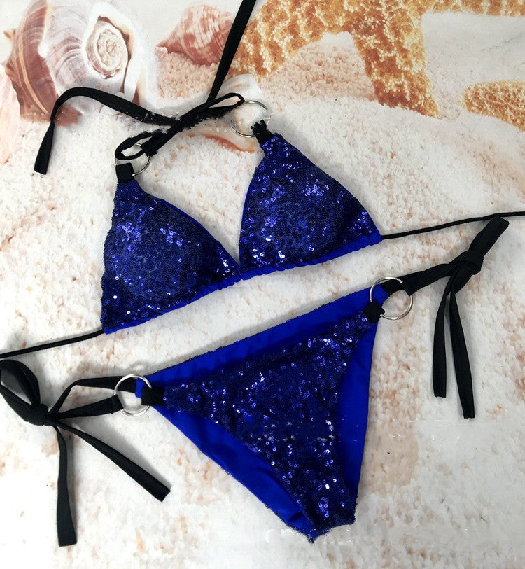 Sexy Body Bra Strap Swimsuit Sequin Bikinis Suit