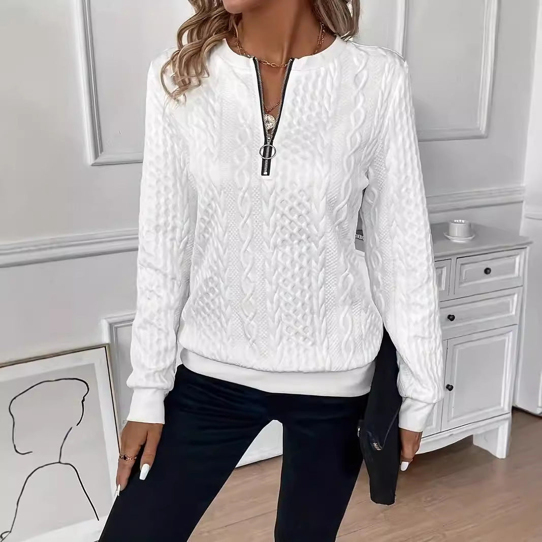 Solid Color Leisure Pullover Half Sleeve Zipper Sweater