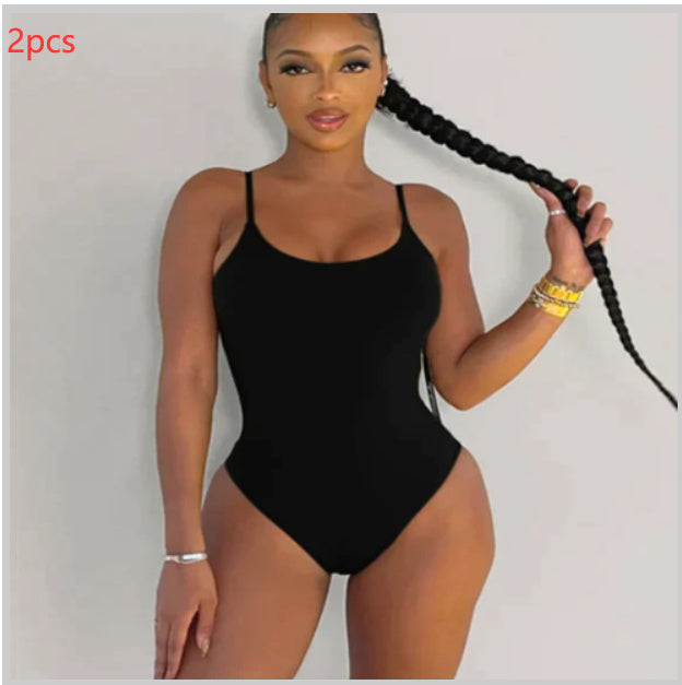 Summer Bikini Backless String Large Size Sexy Solid Color Triangle One-piece Swimsuit Womens Clothing 2pcs