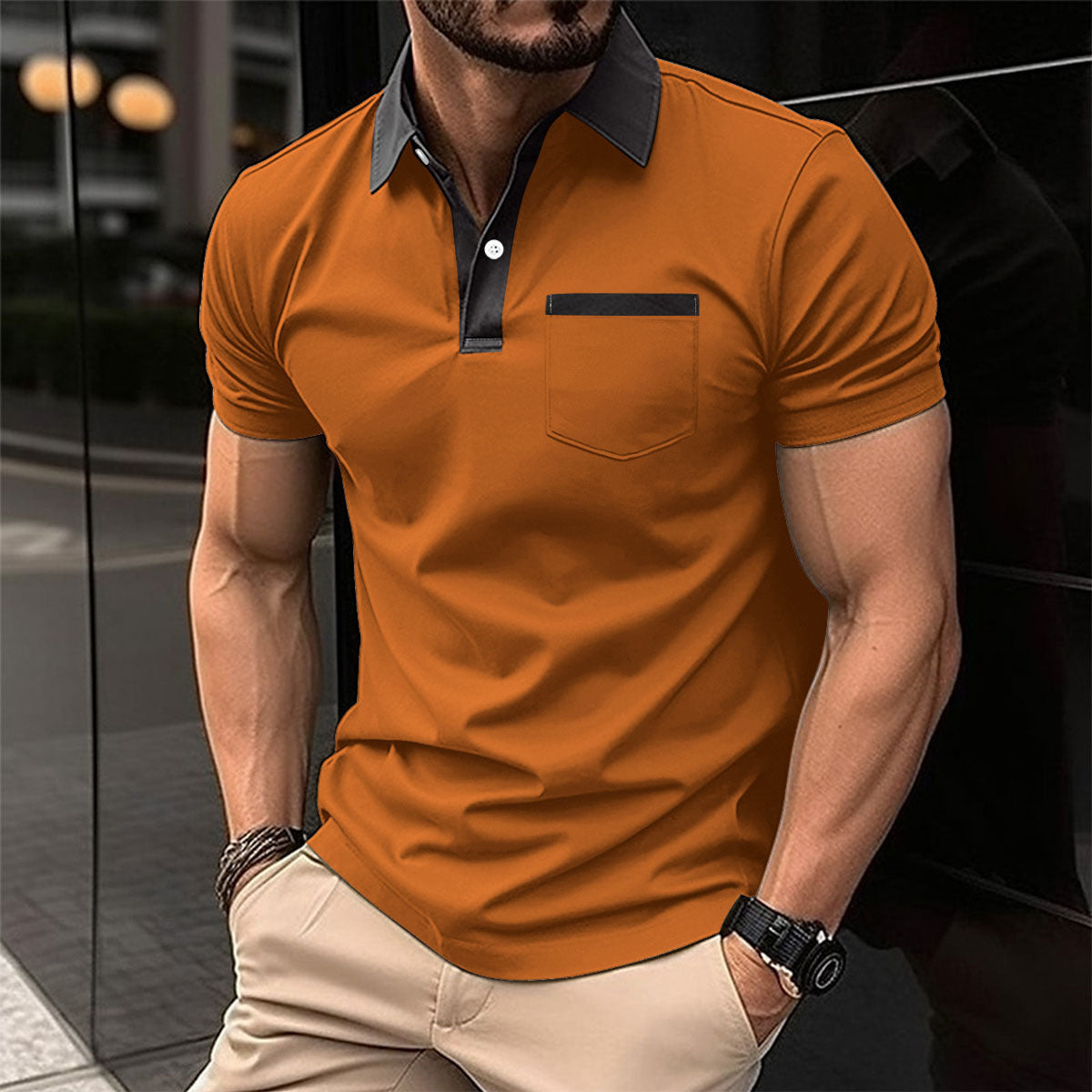 Men's Lapel Fashion Slim Pocket Short-sleeved T-shirt Polo Shirt