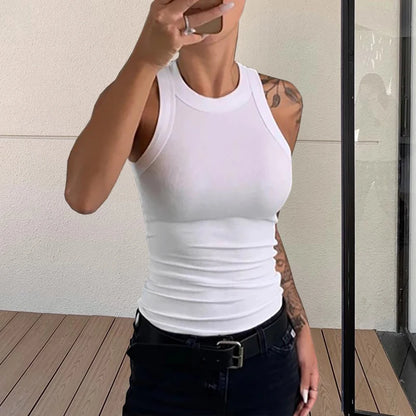 Women Solid O Neck Ribbed Tank Top Summer Basic Elastic Tank Shirts Camisole Chic Fashion Sleeveless Undershirt Pullover Tops