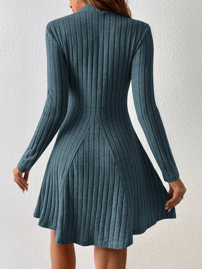 Women's Dresses Fall Winter Simple Solid Color Long Sleeve Mock Neck A Line High Waisted Flare Hem Casual Short Dresses