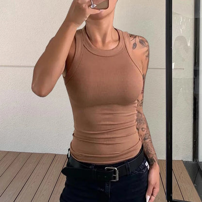 Women Solid O Neck Ribbed Tank Top Summer Basic Elastic Tank Shirts Camisole Chic Fashion Sleeveless Undershirt Pullover Tops