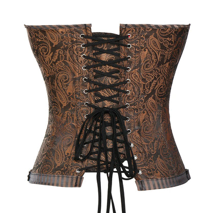 Sexy Corsets and bustiers Steampunk Corset Top Waist Tummy Gothic Clothing Corselet Brocade Zip Patchwork S-2XL