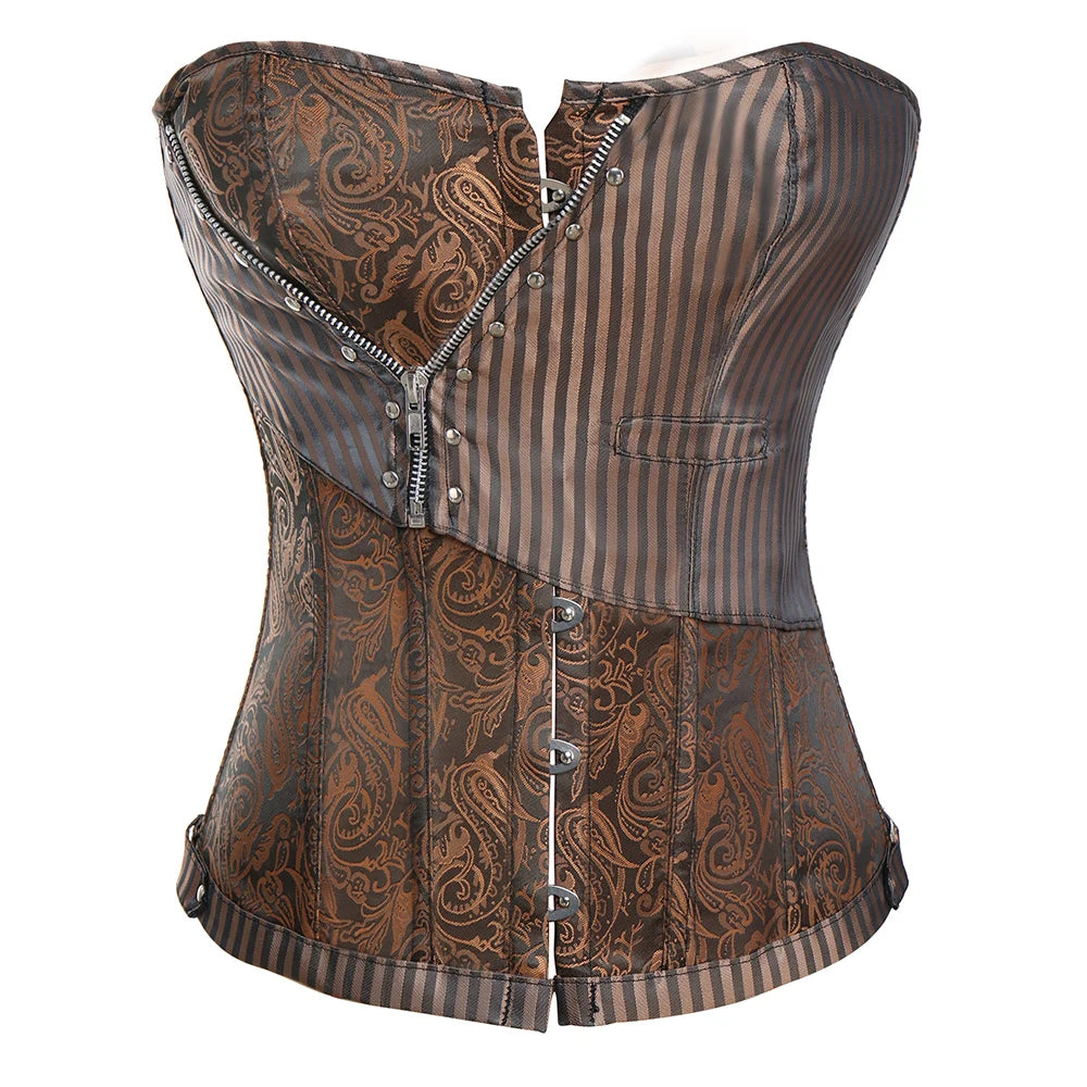 Sexy Corsets and bustiers Steampunk Corset Top Waist Tummy Gothic Clothing Corselet Brocade Zip Patchwork S-2XL