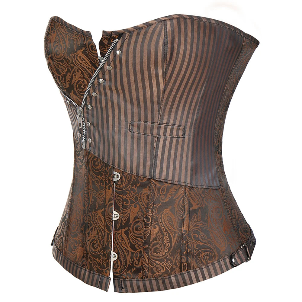 Sexy Corsets and bustiers Steampunk Corset Top Waist Tummy Gothic Clothing Corselet Brocade Zip Patchwork S-2XL