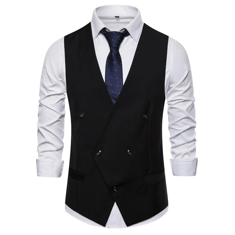 Plaid Waist Coat For Men Fashions Formal Double-breasted Business Wedding Prom  Coletes Masculino Mens Vest Fashion Suit