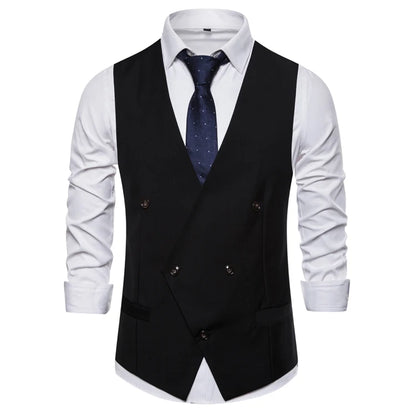 Plaid Waist Coat For Men Fashions Formal Double-breasted Business Wedding Prom  Coletes Masculino Mens Vest Fashion Suit