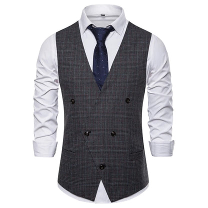 Plaid Waist Coat For Men Fashions Formal Double-breasted Business Wedding Prom  Coletes Masculino Mens Vest Fashion Suit