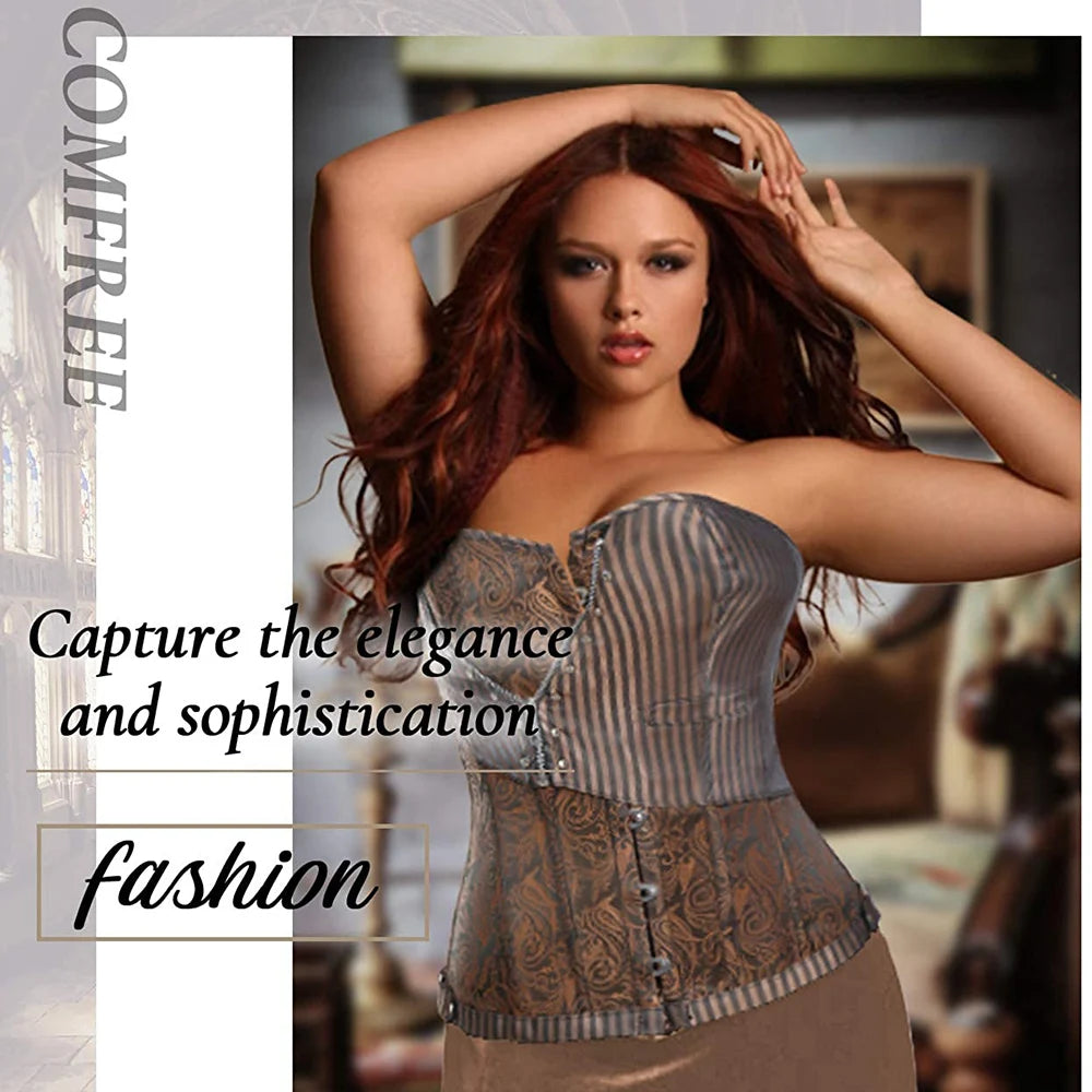 Sexy Corsets and bustiers Steampunk Corset Top Waist Tummy Gothic Clothing Corselet Brocade Zip Patchwork S-2XL