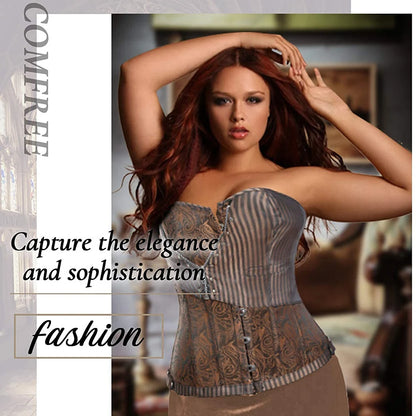 Sexy Corsets and bustiers Steampunk Corset Top Waist Tummy Gothic Clothing Corselet Brocade Zip Patchwork S-2XL