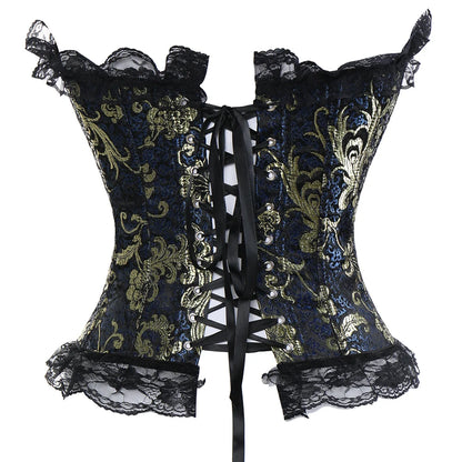 Sexy Corsets and bustiers Steampunk Corset Top Waist Tummy Gothic Clothing Corselet Brocade Zip Patchwork S-2XL