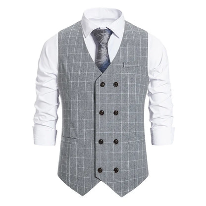 Mens Gentleman Plaid Suit Vests 2024 Brand Slim Fit Sleeveless Double Breasted Vest Waistcoat Men Wedding Prom Gilet Homme XXL