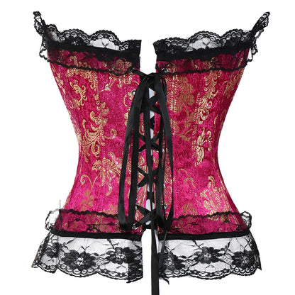 Sexy Corsets and bustiers Steampunk Corset Top Waist Tummy Gothic Clothing Corselet Brocade Zip Patchwork S-2XL