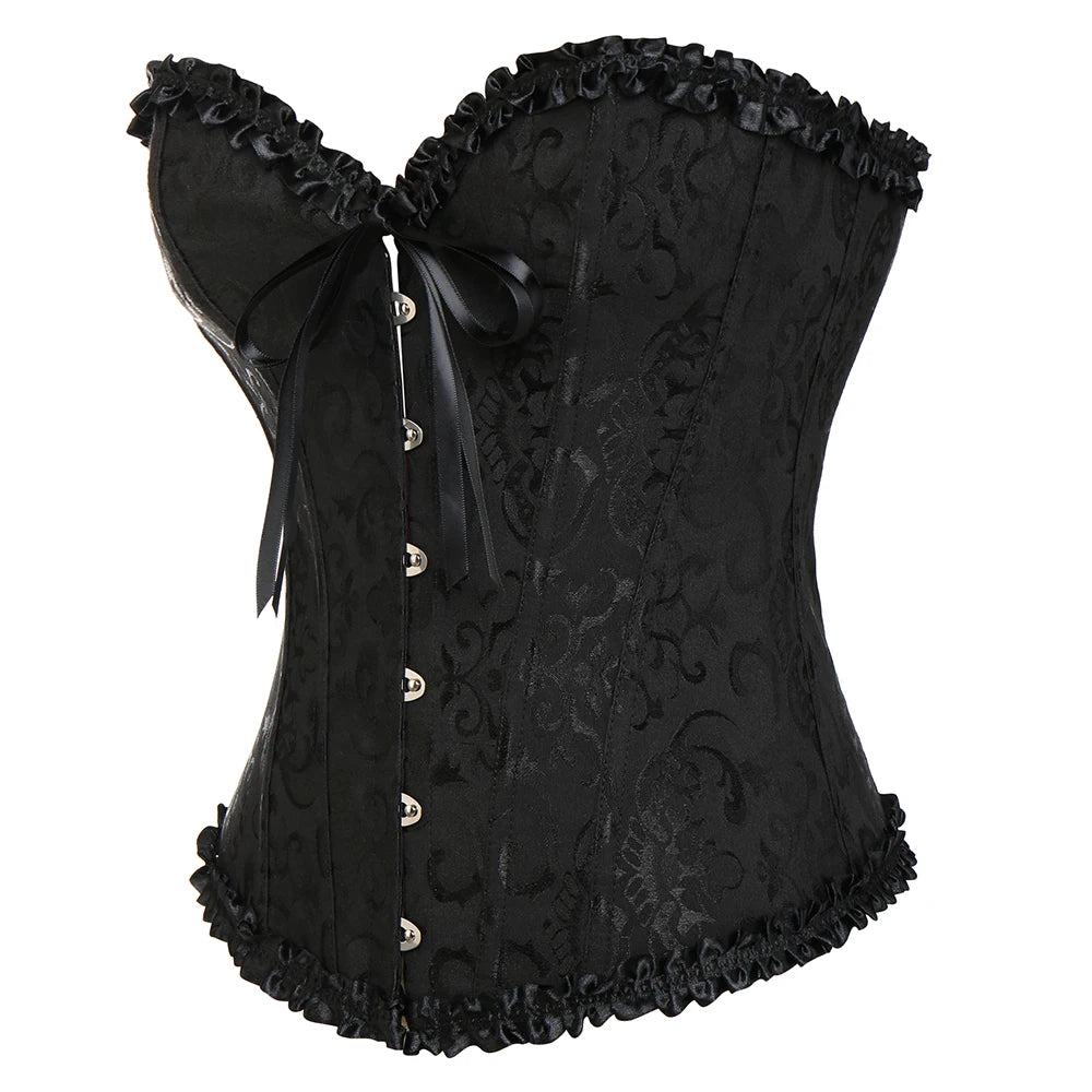 Sexy Corsets and bustiers Steampunk Corset Top Waist Tummy Gothic Clothing Corselet Brocade Zip Patchwork S-2XL