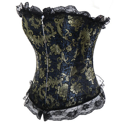 Sexy Corsets and bustiers Steampunk Corset Top Waist Tummy Gothic Clothing Corselet Brocade Zip Patchwork S-2XL