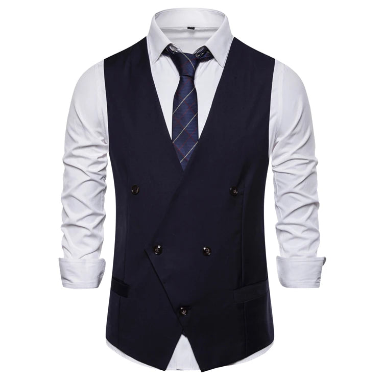 Plaid Waist Coat For Men Fashions Formal Double-breasted Business Wedding Prom  Coletes Masculino Mens Vest Fashion Suit