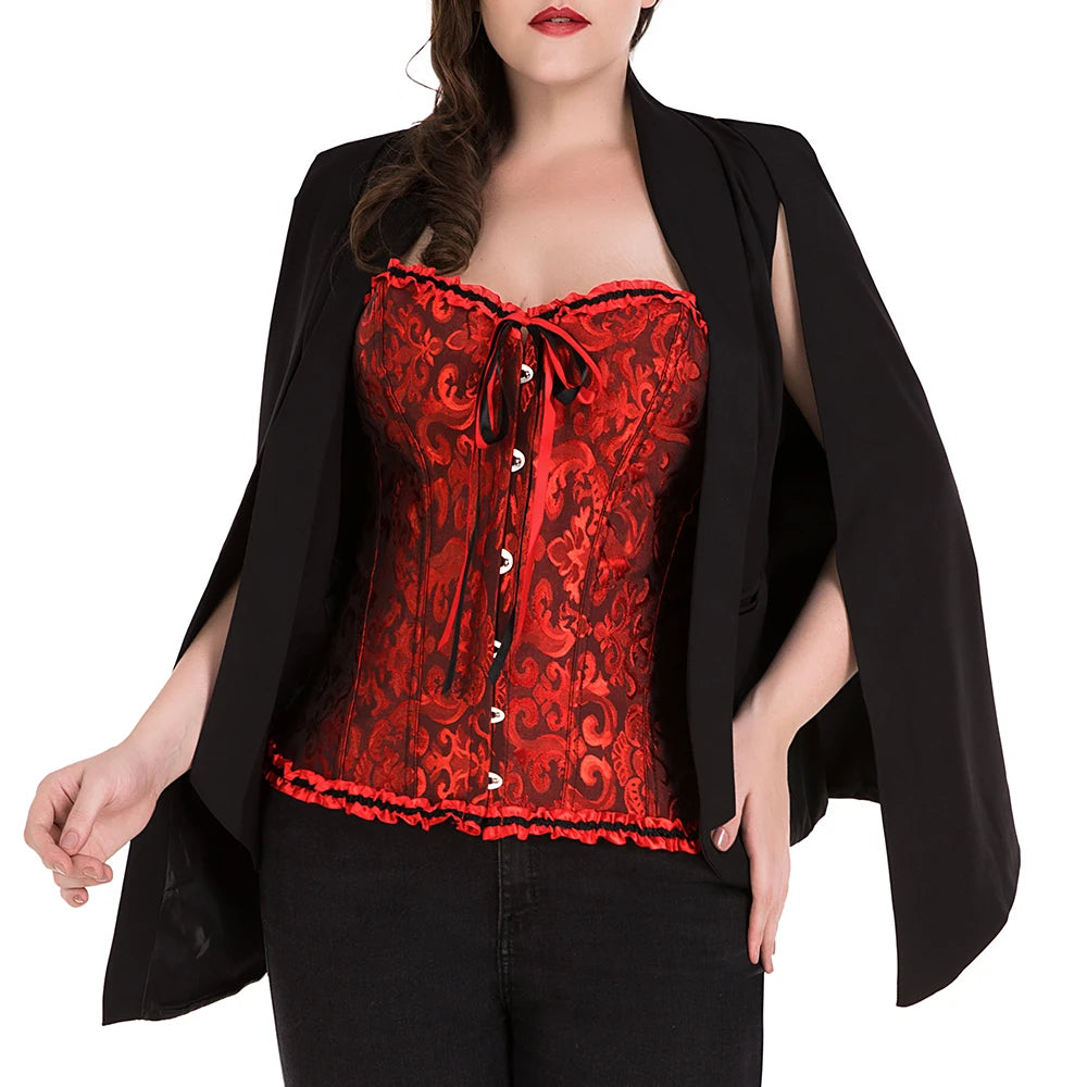 Sexy Corsets and bustiers Steampunk Corset Top Waist Tummy Gothic Clothing Corselet Brocade Zip Patchwork S-2XL