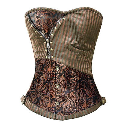 Sexy Corsets and bustiers Steampunk Corset Top Waist Tummy Gothic Clothing Corselet Brocade Zip Patchwork S-2XL