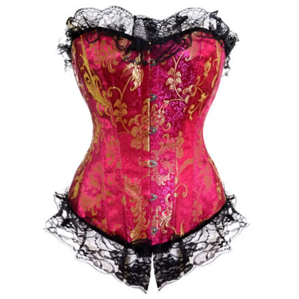 Sexy Corsets and bustiers Steampunk Corset Top Waist Tummy Gothic Clothing Corselet Brocade Zip Patchwork S-2XL