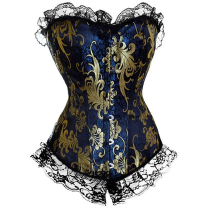 Sexy Corsets and bustiers Steampunk Corset Top Waist Tummy Gothic Clothing Corselet Brocade Zip Patchwork S-2XL