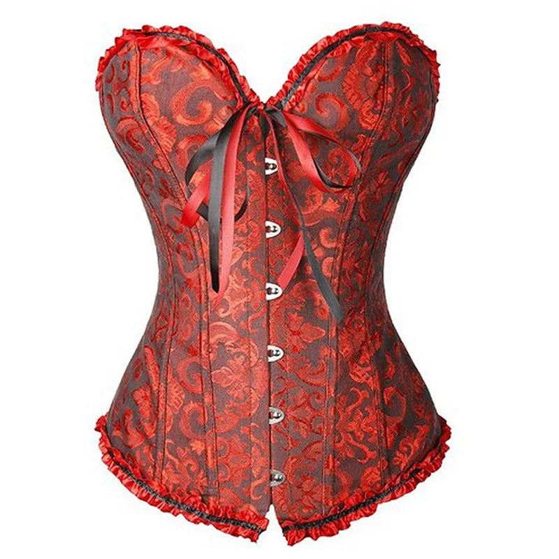 Sexy Corsets and bustiers Steampunk Corset Top Waist Tummy Gothic Clothing Corselet Brocade Zip Patchwork S-2XL