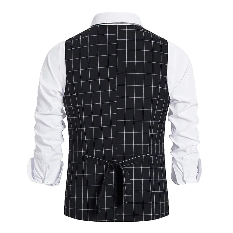 Mens Gentleman Plaid Suit Vests 2024 Brand Slim Fit Sleeveless Double Breasted Vest Waistcoat Men Wedding Prom Gilet Homme XXL