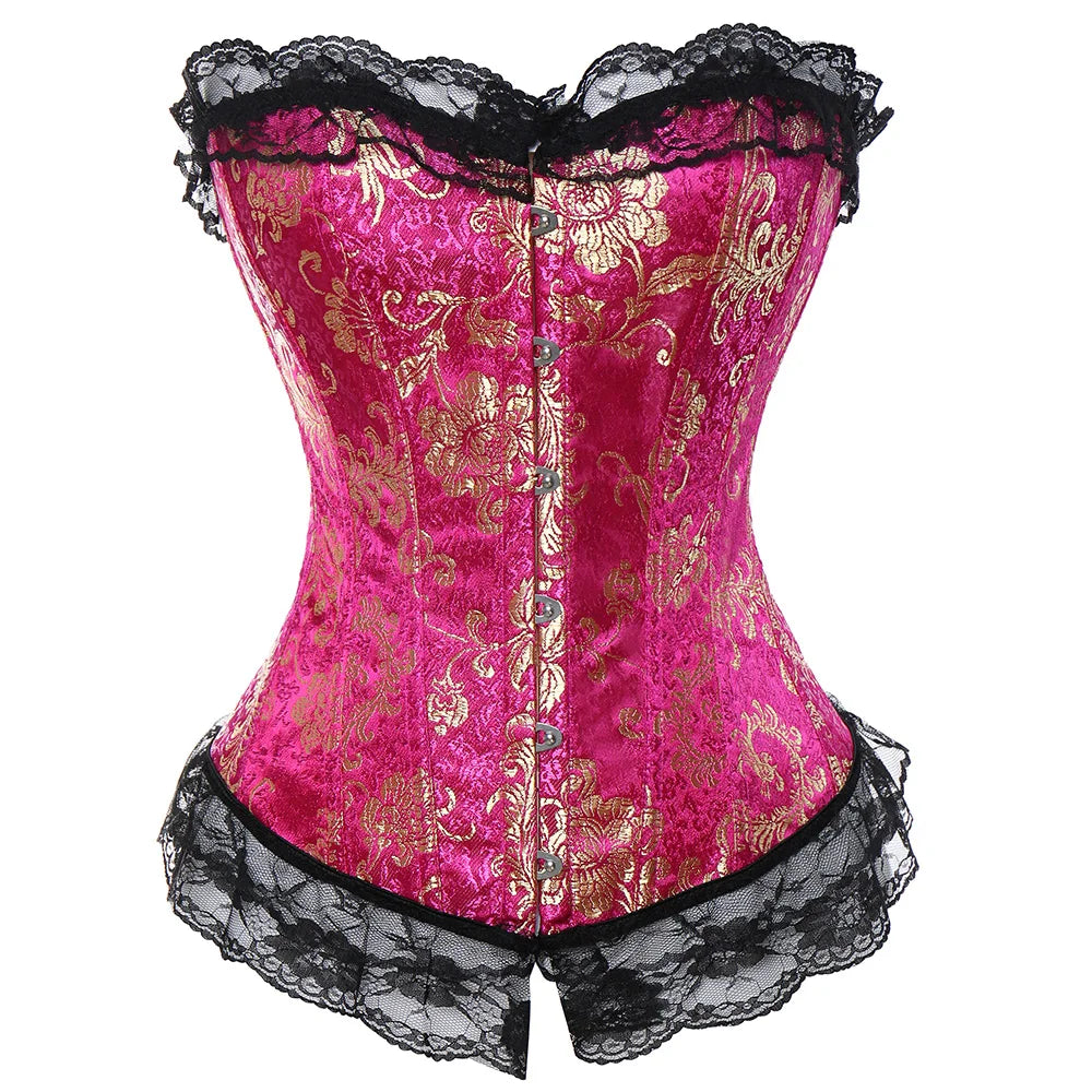 Sexy Corsets and bustiers Steampunk Corset Top Waist Tummy Gothic Clothing Corselet Brocade Zip Patchwork S-2XL